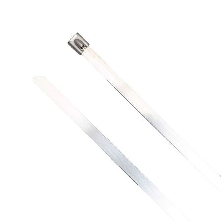 South Main Hardware Cable Tie, 14 in L, 4.4 in Max Bundle Dia., Silver, 304 Stainless Steel, 350 lb Strength, 100 PK 222122